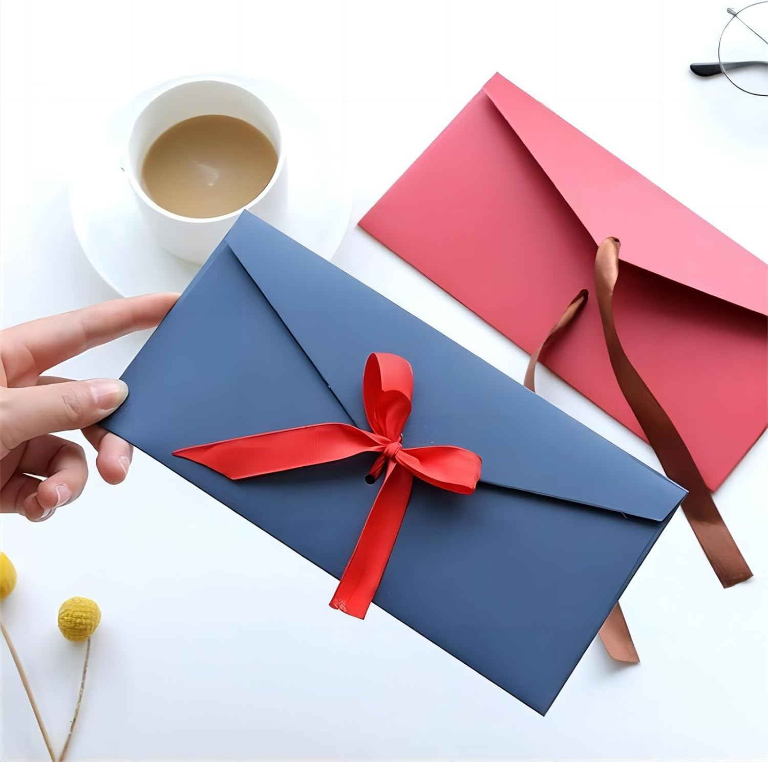 12 Pcs Coloured Envelopes,Vintage Envelope,Long Bow Envelope,Vellum Envelopes 22X 11 Cm,4 Colours - Blue image number 5