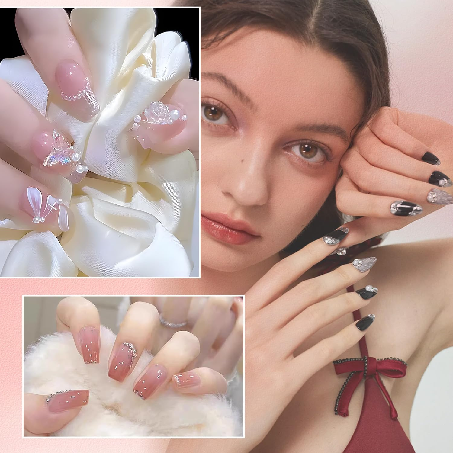 TORMEN Nail Art Diamonds , Rhinestones & Half round Pearls Nail with Tweezers, Multiple Sizes for DIY Nail Art Accessories & Natural or Acrylic Nails image number 2