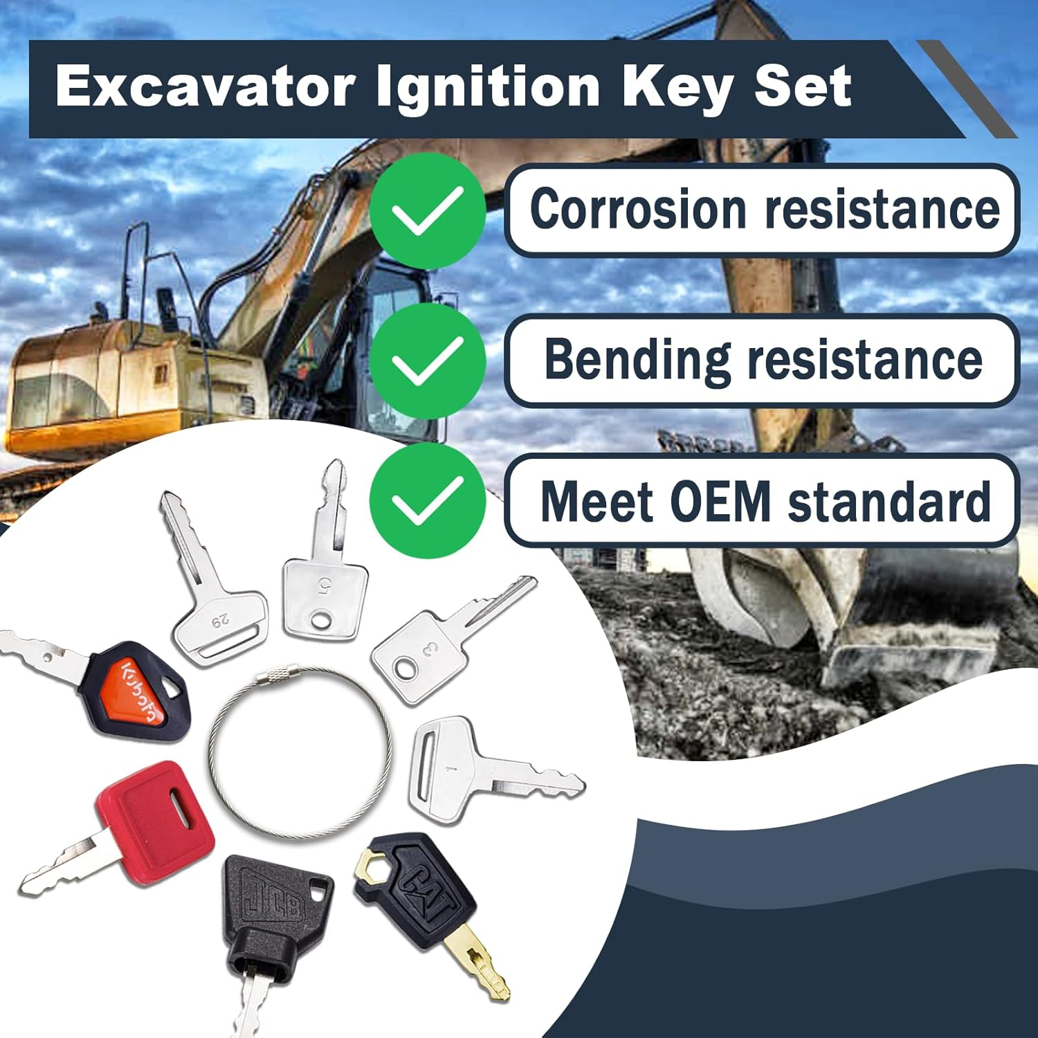 8PCS Ignition Starter Key Set S450 D250 K250 787 5P8500 14607 H800 459A Compatible with JCB Kubota Bobcat CAT Excavators Agricultural, Diggers Dumper, Roller, Forklift, Backhoe Tractor Etc image number 1
