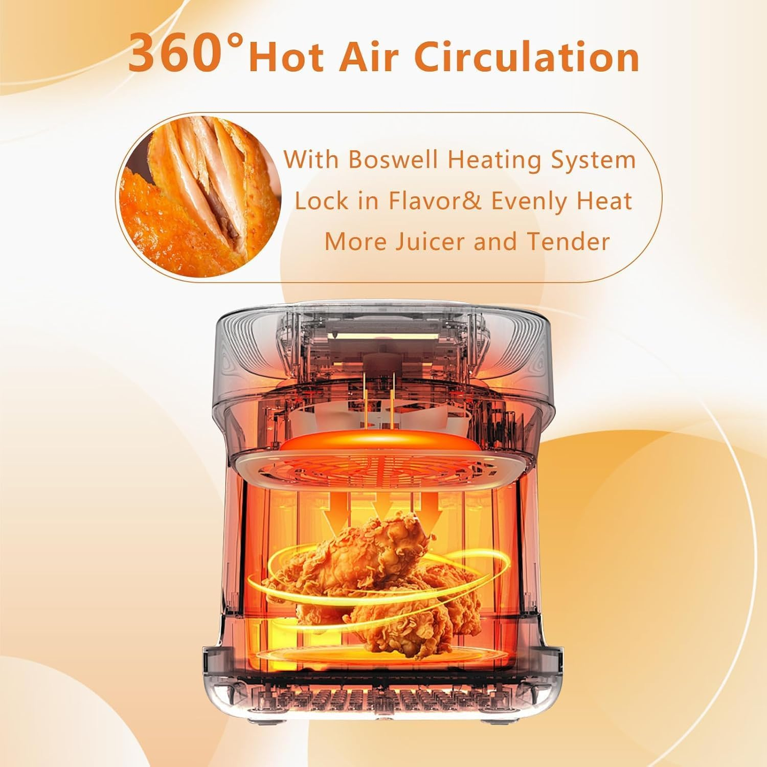 Glass Air Fryer, 7.5QT Glass, 360&deg; Even Heating & Dishwasher, Oil-Less Cooking Appliance for Small Kitchens & Family Meals image number 2