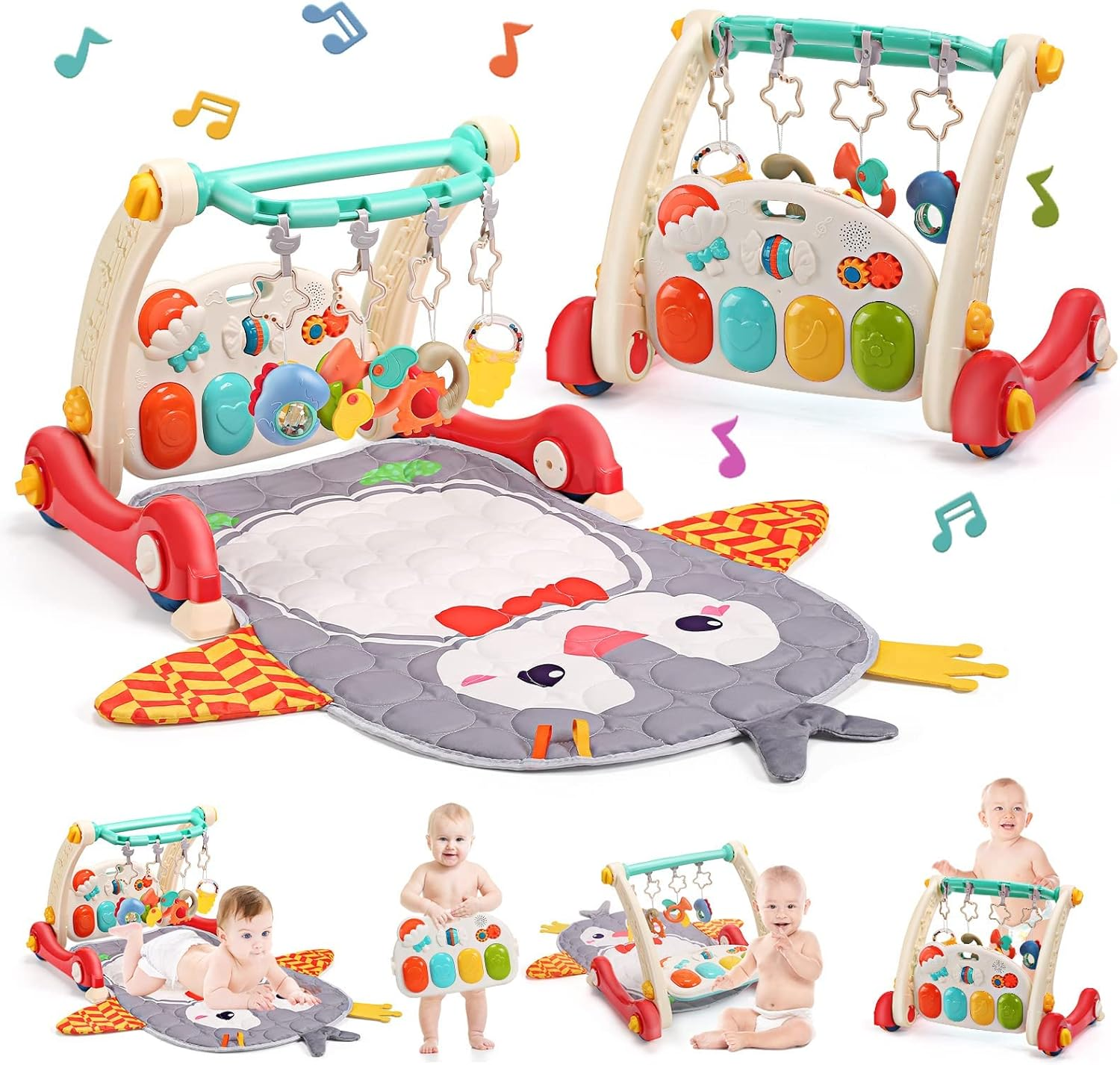 CUTE STONE Baby Gym Play Mat & Learning Walker, Baby Activity Mat with Play Piano, Musical Activity Center with Lights, Baby Push Walkers & Tummy Time Mat for Infant Newborn Toddlers image number 2