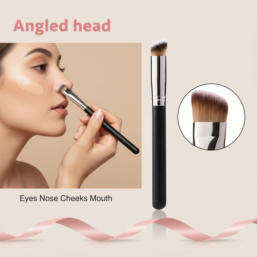 Concealer Brush Makeup Brush Set - 3 Pcs Mini Kabuki Brush, Foundation & Setting Brushes for under Eye & Contour, Dense Bristles for Liquid, Powder, Cream Blending - Ruibex image number 2