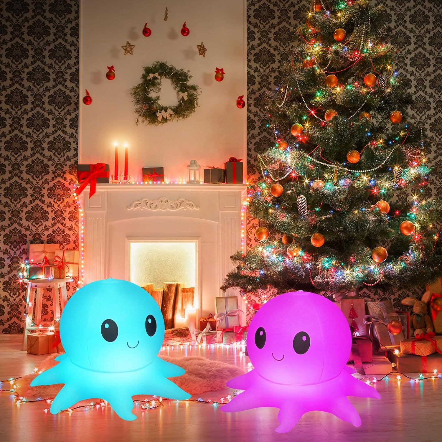 Qoolife Solar Floating Pool Lights,2 Pack Inflatable Octopus Lights with Remote Control, 16 WRGB Colors 4 Modes, IP68 Waterproof Premium Quality, Outdoor Decor Pool Garden Party Christmas Decorations image number 4