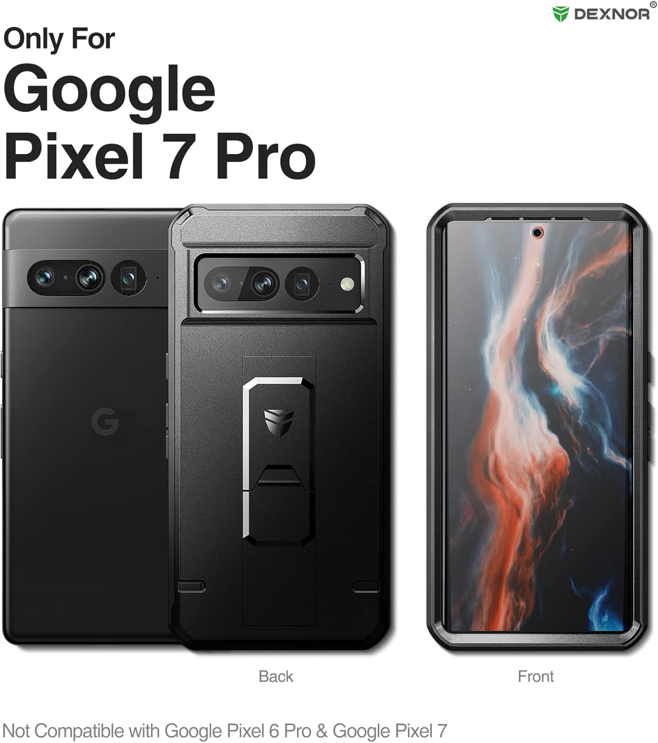 DEXNOR for Google Pixel 7 Pro 5G Case, [Built in Screen Protector and Kickstand] Heavy Duty Military Grade Protection Shockproof Protective Cover for Samsung Google Pixel 7 Pro 5G - Black - Black image number 2