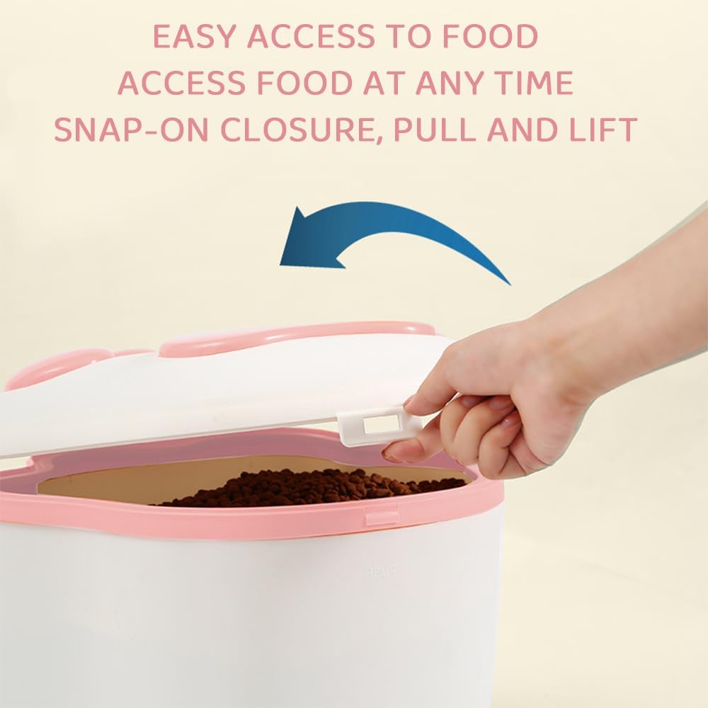 Pet Food Storage Container &ndash; Large Capacity Airtight Paw-Shaped Bin for Dog & Cat Food, Moisture-Proof, Dustproof, Insect-Resistant with Scoop, 31&times;36&times;20.5Cm, Pink image number 3