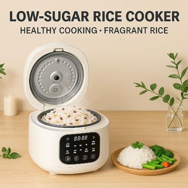 Xversion Low Sugar Rice Cooker 3L &ndash; Makes 10&ndash;12 Cups &ndash; Smart Multi-Cooker for Rice, Low Carb, Stew, Cake &ndash; Steamer, Timer &ndash; Cream image number 2