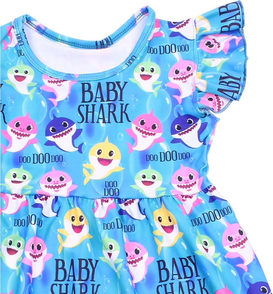 Tangduo Baby Shark Girls Summer Dress Sleeveless Blue Clothing Milk Silk Dress Shark Toddler Girls 1-7Years image number 3