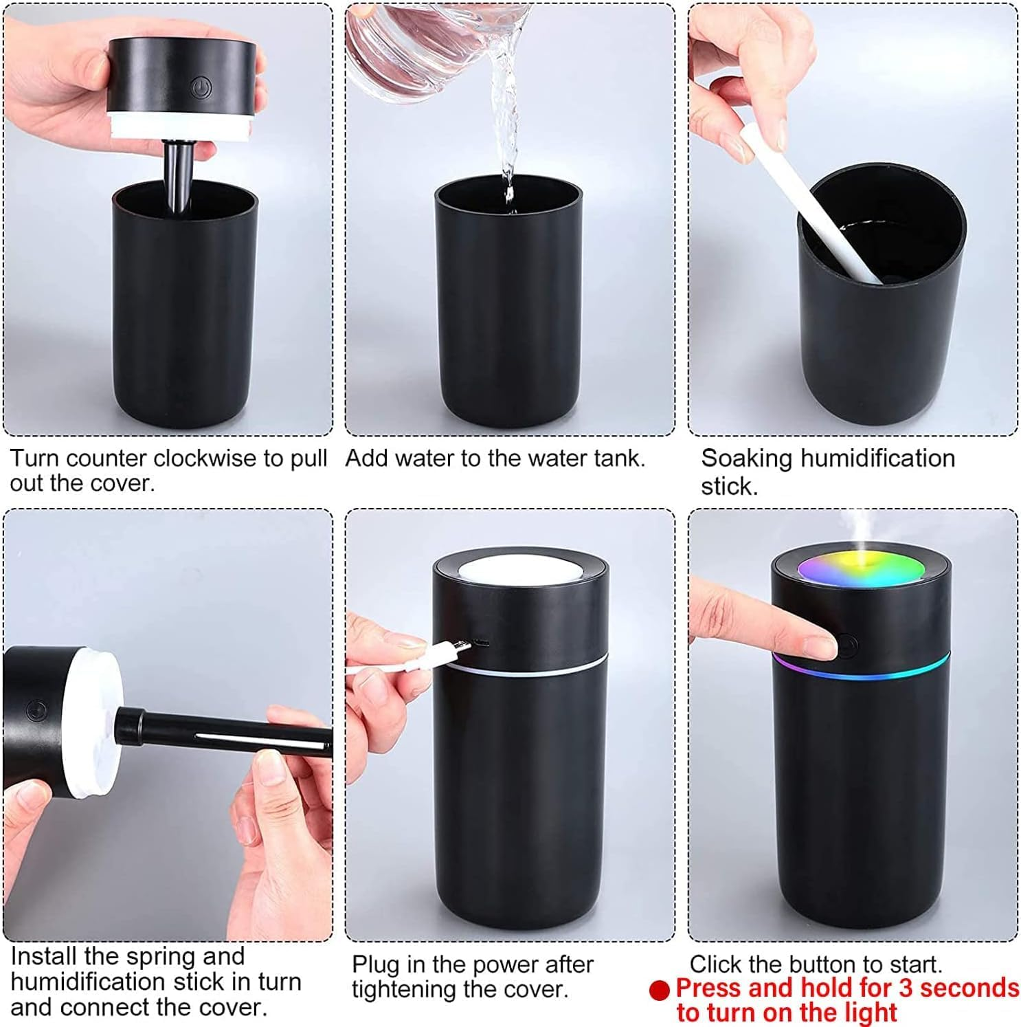 Humidifiers for Bedroom Portable Mini Humidifier with 7-Color Lights, Auto Shut-Off Small Desk Humidifier [2 Mist Modes] Super Quiet USB Personal Humidifier for Bedroom, Car, Office, Travel, Plants image number 3