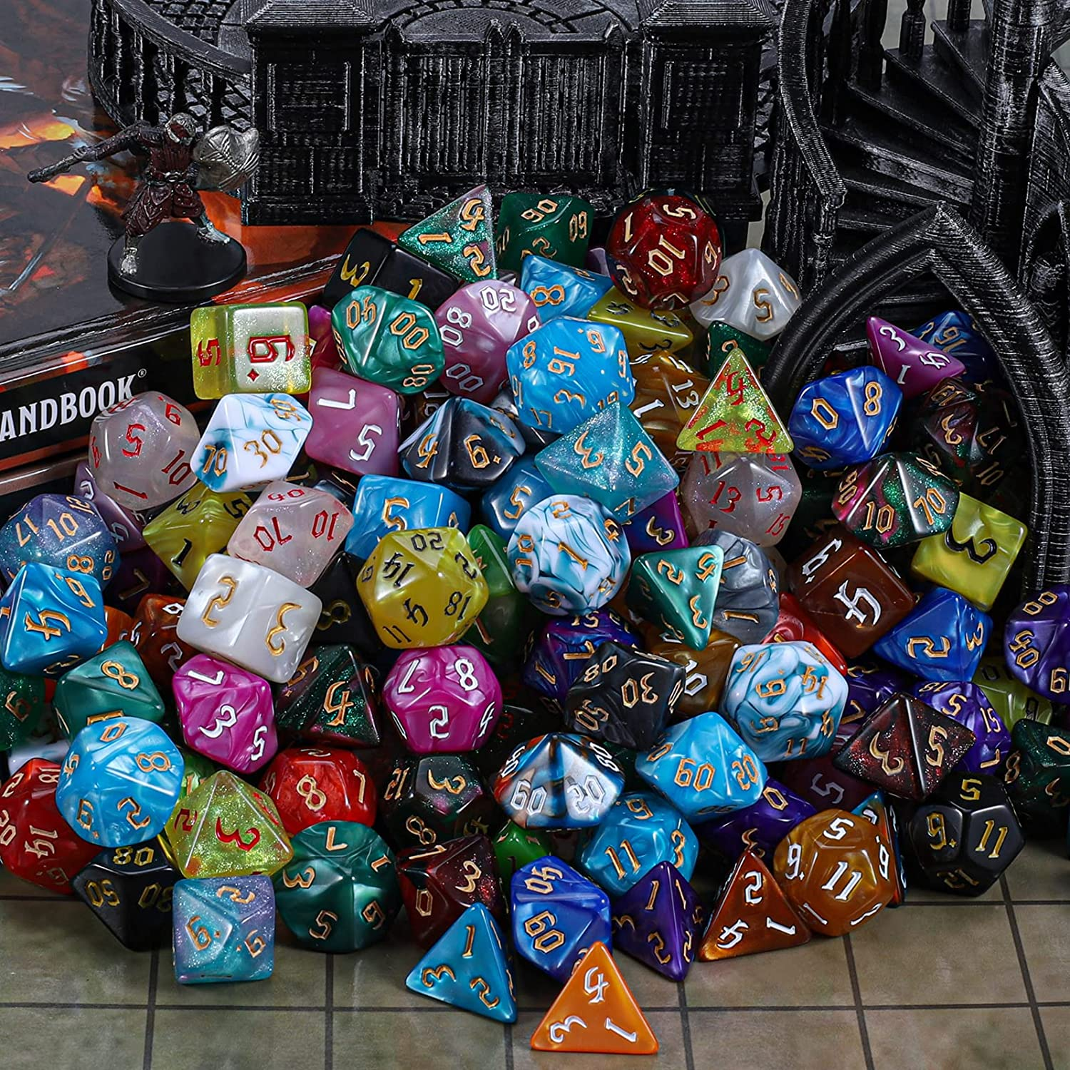 DND Dice Sets - 26 X 7 Polyhedral Dice (182Pcs) with a Large Drawstring Bag Great for Dungeons and Dragons, Role Playing Table Game image number 1