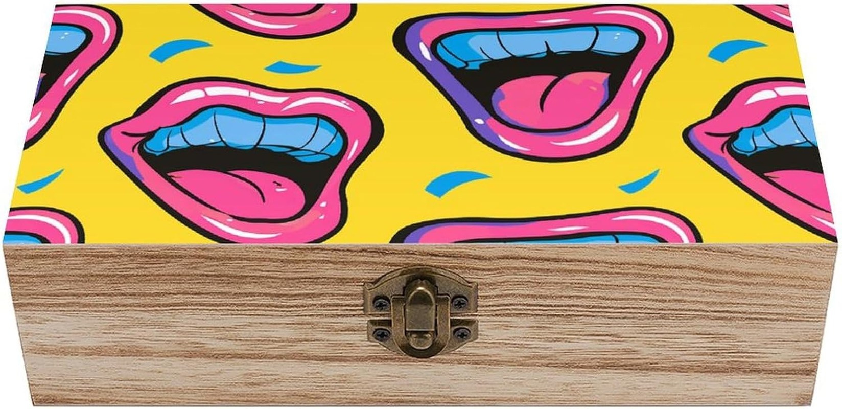 Cartoon Smile Wooden Box Wood Wedding Keepsake Boxes with Lids Small Decorative Boxes Lightweight Wooden Memory Storage Box for Crafts Keepsakes Jewelry Photo Letter Storage image number 2