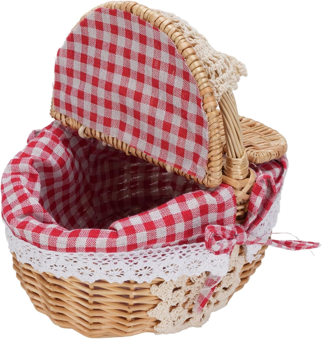 Wicker Picnic Basket with Removable Liner, Empty Picnic Hamper with Lid and Handle for Outdoor Camping, Wicker & Linen Cotton, 25.5X18X25Cm (Daisy)