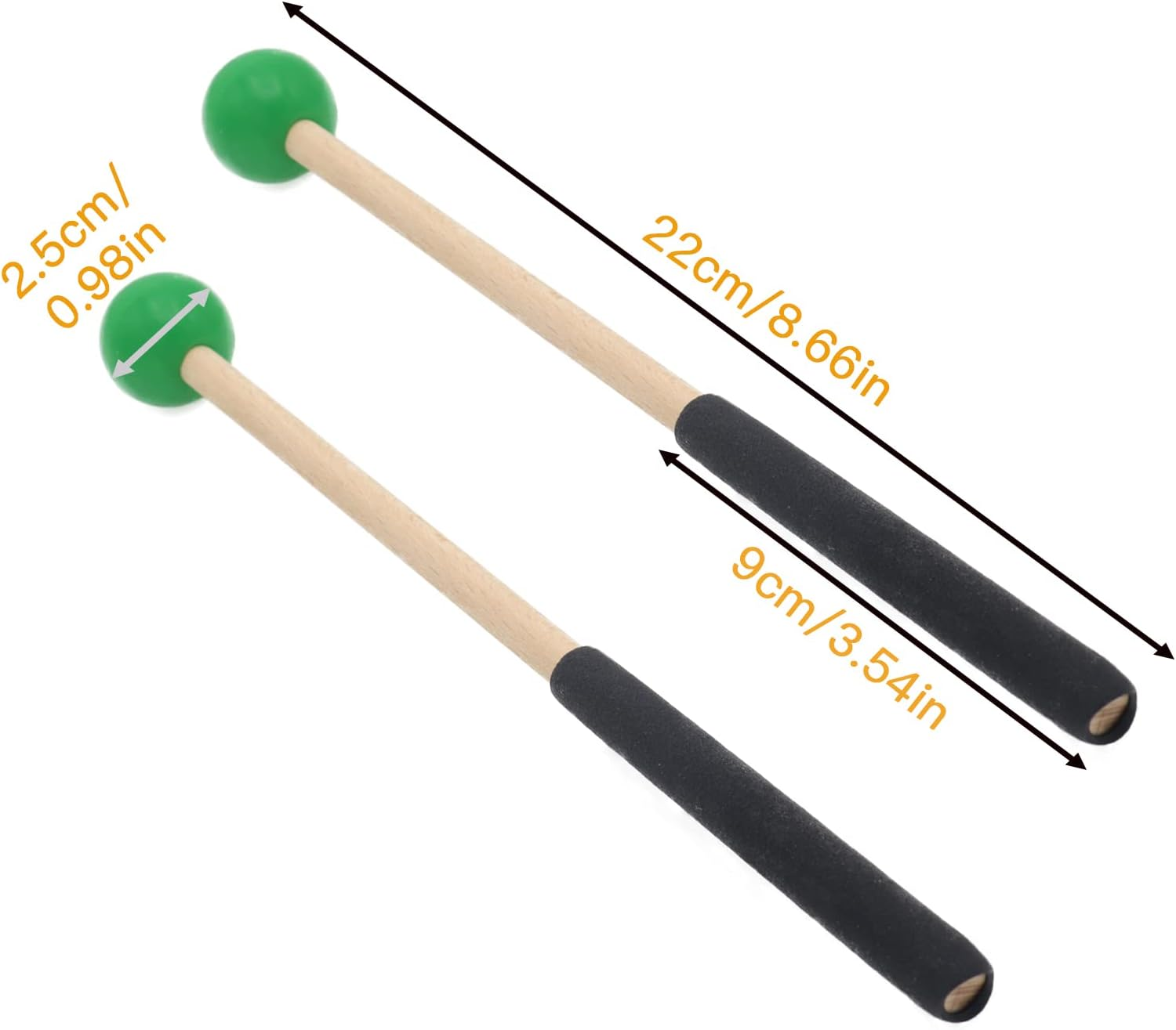 8 Inch Wood Percussion Mallets, 1 Pair Green Drum Sticks with Rubber Head and Handle for Xylophone Glockenspiel Marimba Woodblock Tongue Drum image number 4