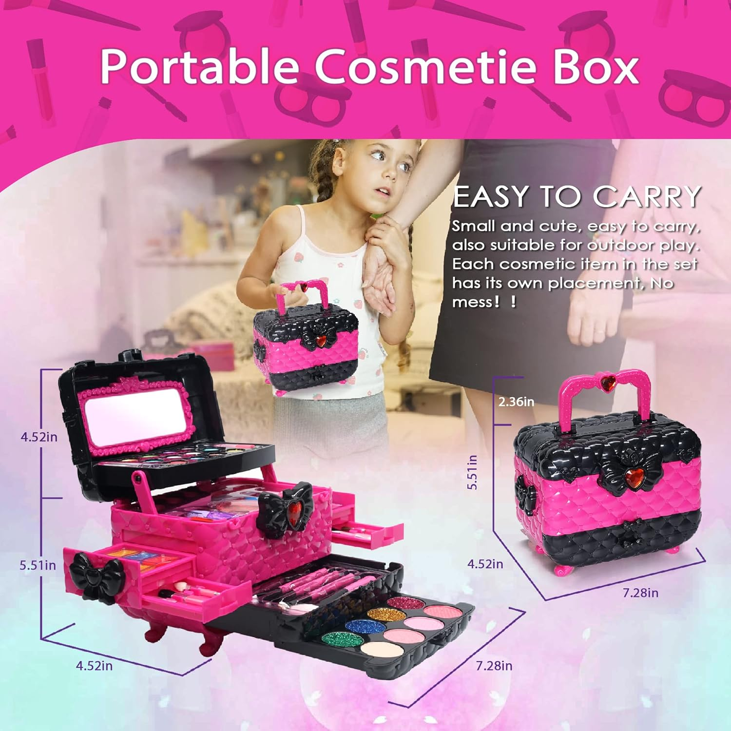 Kids Makeup Kit for Girl - Safe and Washable Makeup for Kids, ,Toys for Girls, Princess Birthday Gifts for 4 5 6 7 8 9 Year Old Girls (Rose) image number 1