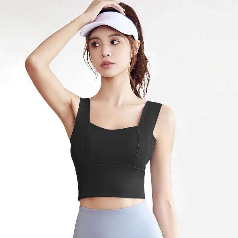 FLYTENG Wide Shoulder Strap Sports Bras for Women Racer Back Running Bra Workout Crop Tank Tops Longline Sports Bra Push Up image number 1