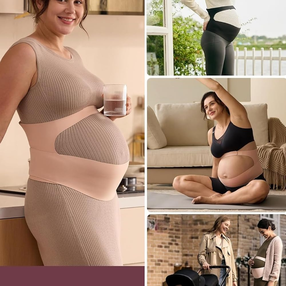Elevara Belly Band - Eliminating Back & Pelvic Pain, Pregnancy-Safe Materials,No Rolling or Sliding,Stays in Place All Day (Skin Tone,L) image number 4