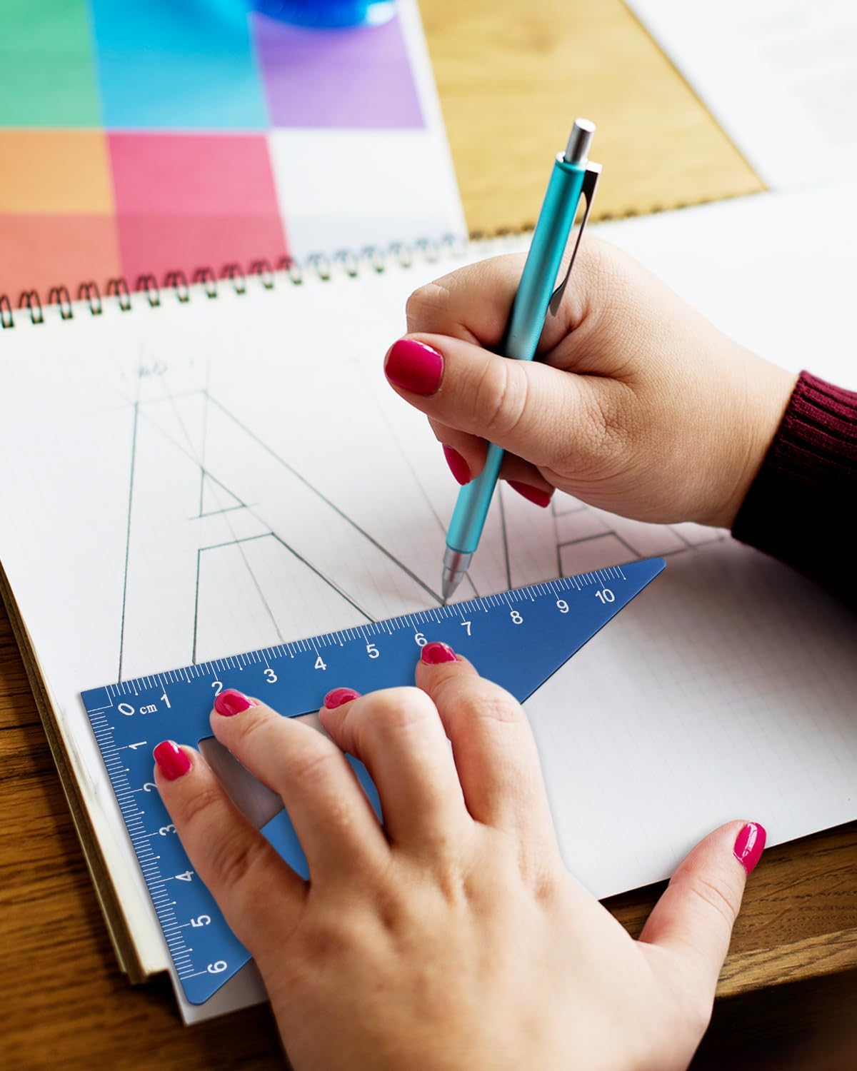 WADY 4 Pcs Metal Ruler, Triangular Scale Ruler Set, Metal Protractor, Aluminum Ruler, School Office Supplies, Precision Kit and Clear Markings,Long-Lasting Durability,For Most Your Measurement Needs
