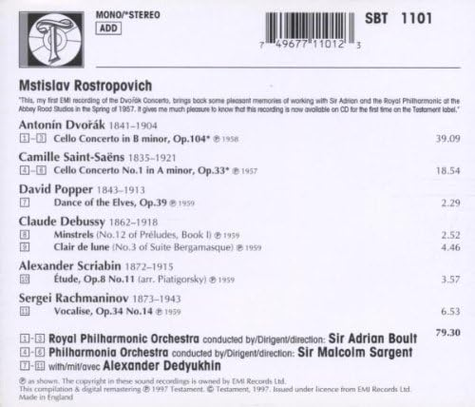 Rostropovich Plays Dvorak Et Al.'