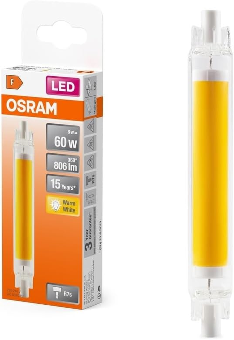 OSRAM LED Slim Line Slim Multicolor LED Lamp with R7S Retrofit Base, 4.5W/470LM, Clear, Warm White Light with 2700K, Non-Dimmable, IP20, Lead-Free Glass, 16Mm Diameter image number 1