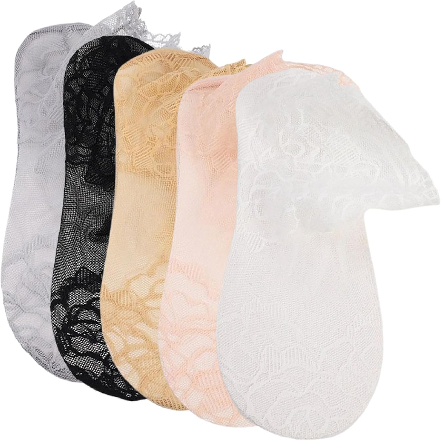 Dress Cici Lace Top Low Cut Socks for Women, Bottom Cotton Ankle Socks, Thin, Breathable, Lightweight Lace Sock (5 Pairs) - 3 Apricot+2 Pink image number 1