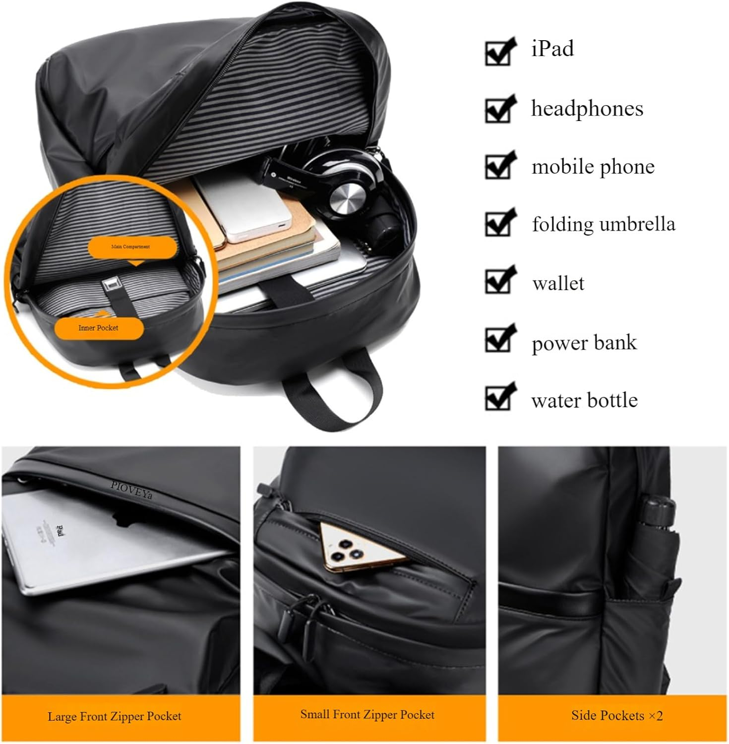 AEDNX Stylish Black Laptop Backpack for Men Versatile Work, Travel, and Gym Companion image number 4