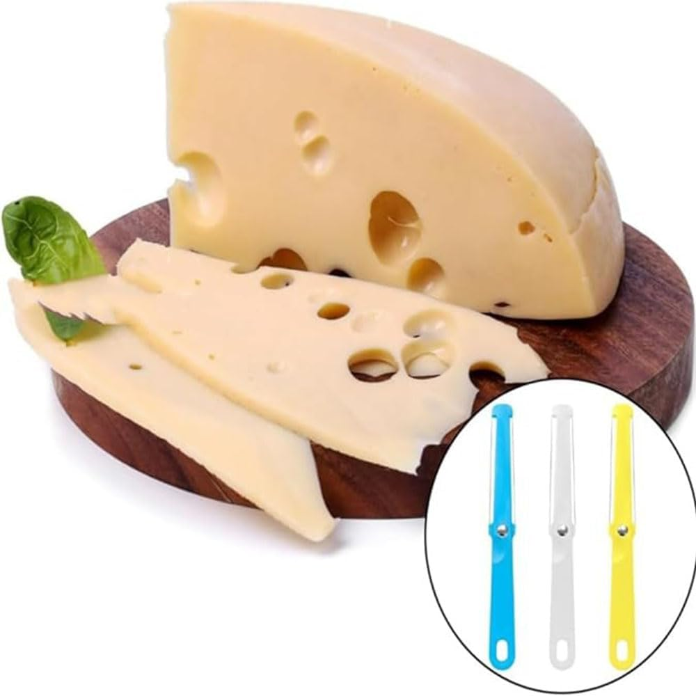 3Pcs Food Grade Cheese Slicer,Plastic Cheese Slice,Multifunctional Butter Cheese Cutter with Wire,Cheese Cutter Kitchen Gadgets for Soft Cheese, Butter, Cream, Icing (White, Yellow, Blue) image number 2