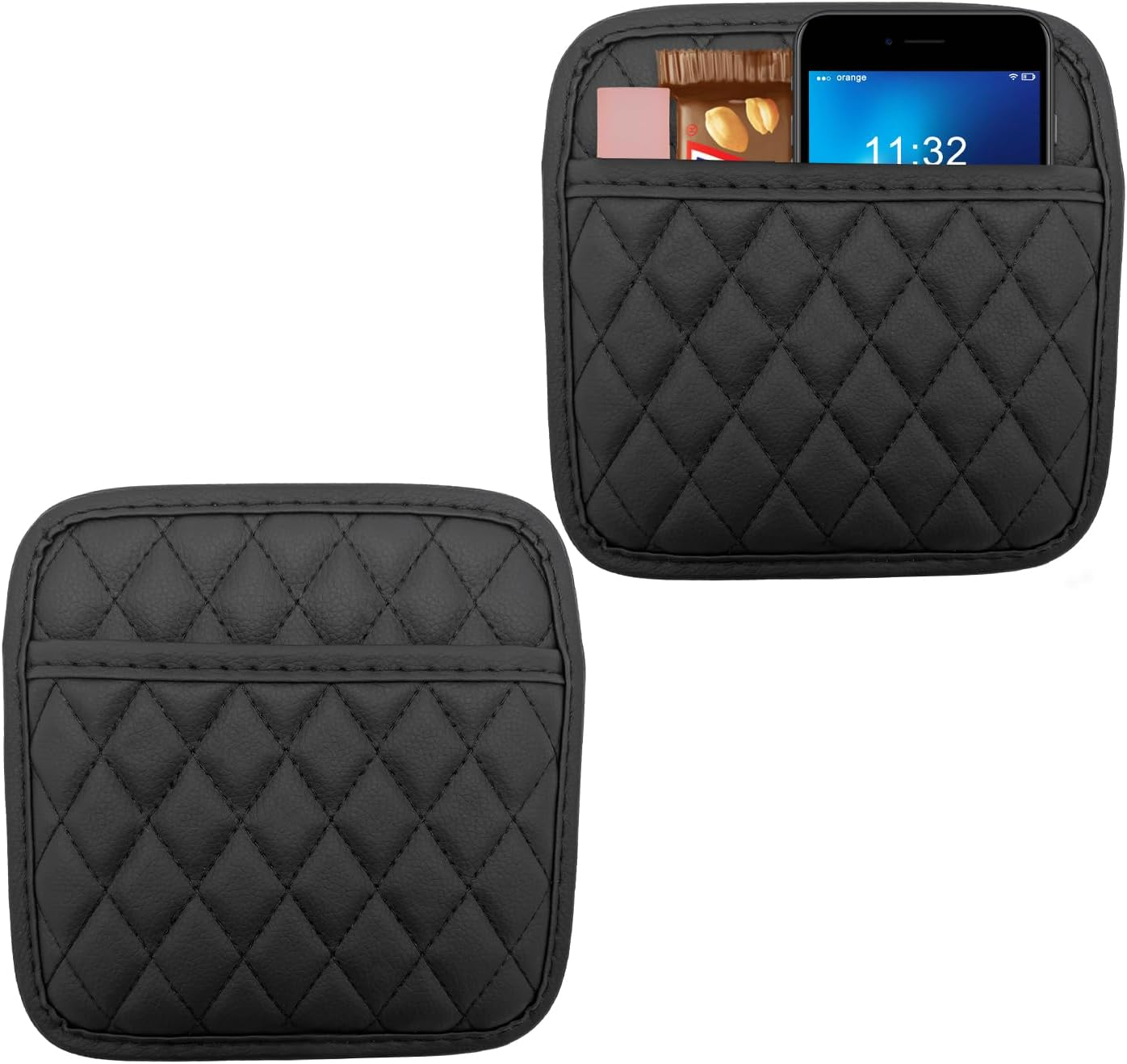 2PCS Car Side Pocket Organizer, Leather Auto Seat Storage Bag for Cell Phone Sunglasses, Waterproof Document Holder Tray Pouch for Vehicle Seat Gap Filler, Car Accessories (Large)