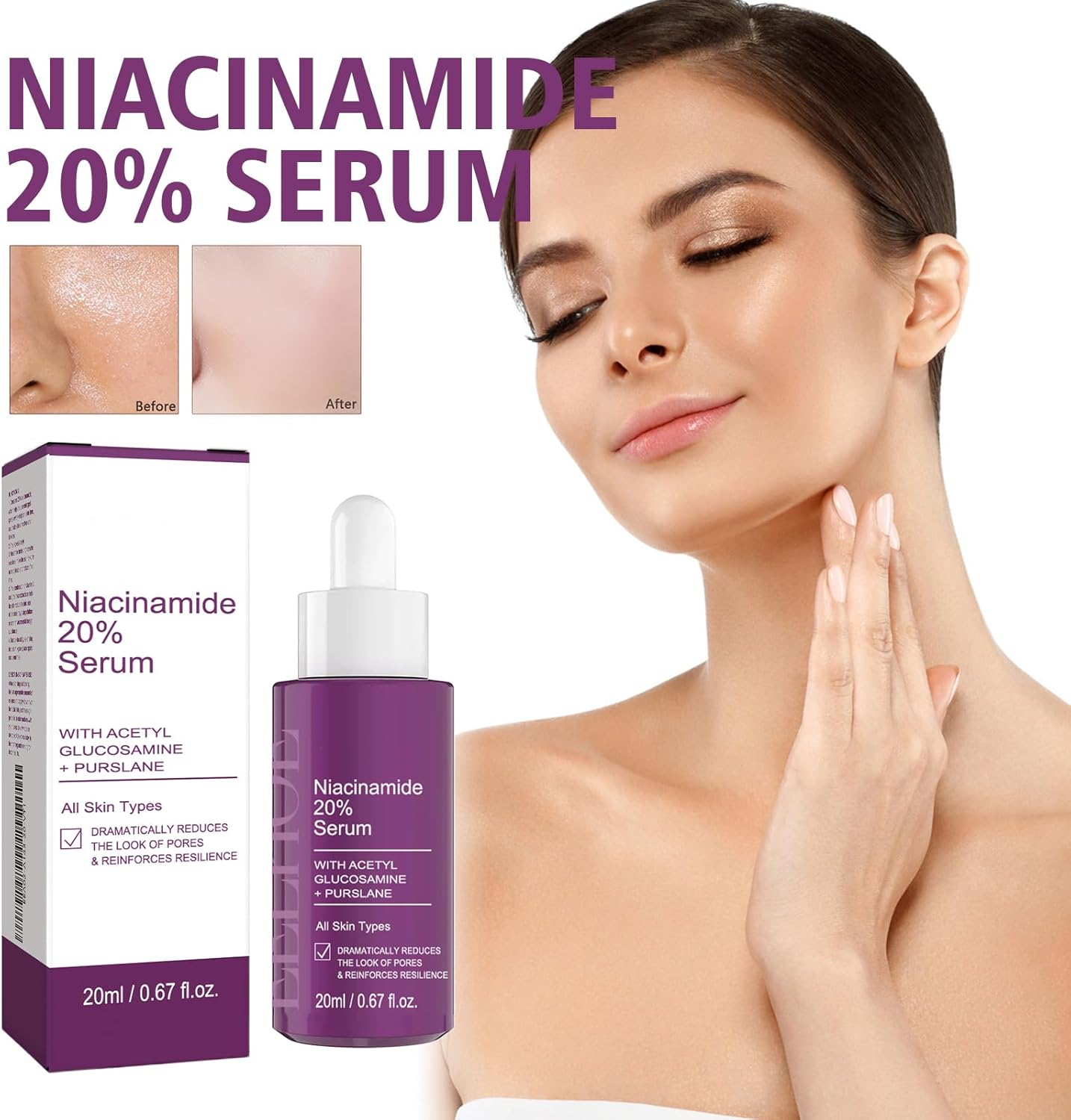 Niacinamide 20% Serum, Deeply Nourishes, Shrinks Pores, Spot-Lightening Skin Care Essence, Whitening and Brightening, Anti-Aging Serum for Face, Reduce Fine Lines, for All Skin Types (1Pcs) - 2Pcs image number 7