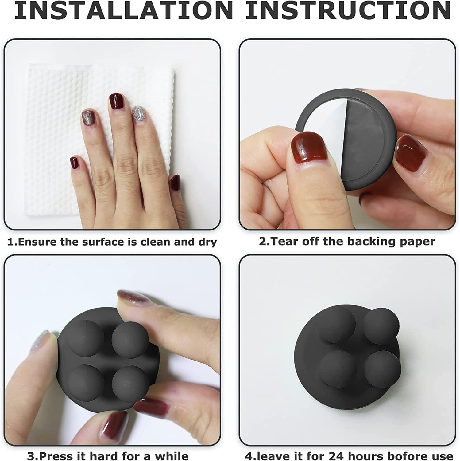 4 Pack Wall Hooks Toothbrush Holders, Multi-Purpose Silicone Key Hanging Holder, Wall Mounted Razor Holder for Shower, Self Adhesive Towel Hook, Bathroom Kitchen Office Accessories (Black) - Green image number 6