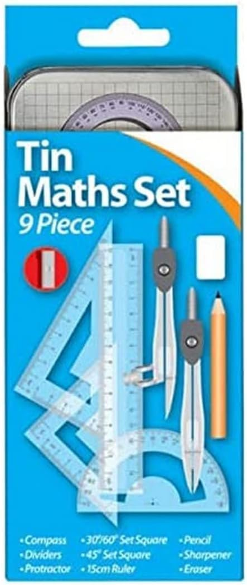 Premier Stationery Math Geometry Set | 9 Piece Kit | Includes Ruler, Compass & Protractor | Durable Metal Storage Case | Ideal for Students, Teachers & Office Use. image number 1