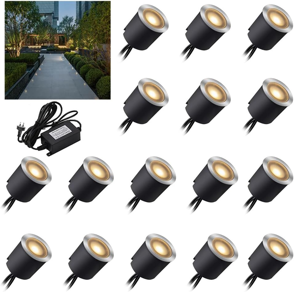 Arotelicht 16Pack LED Deck Lights, IP67 Waterproof Recessed Spotlight with Protecting Shell &Oslash;32Mm, 12V Low Voltage Decking Lights for Outdoor Garden Patio Step Plinth and Indoor Kitchen Floor image number 3