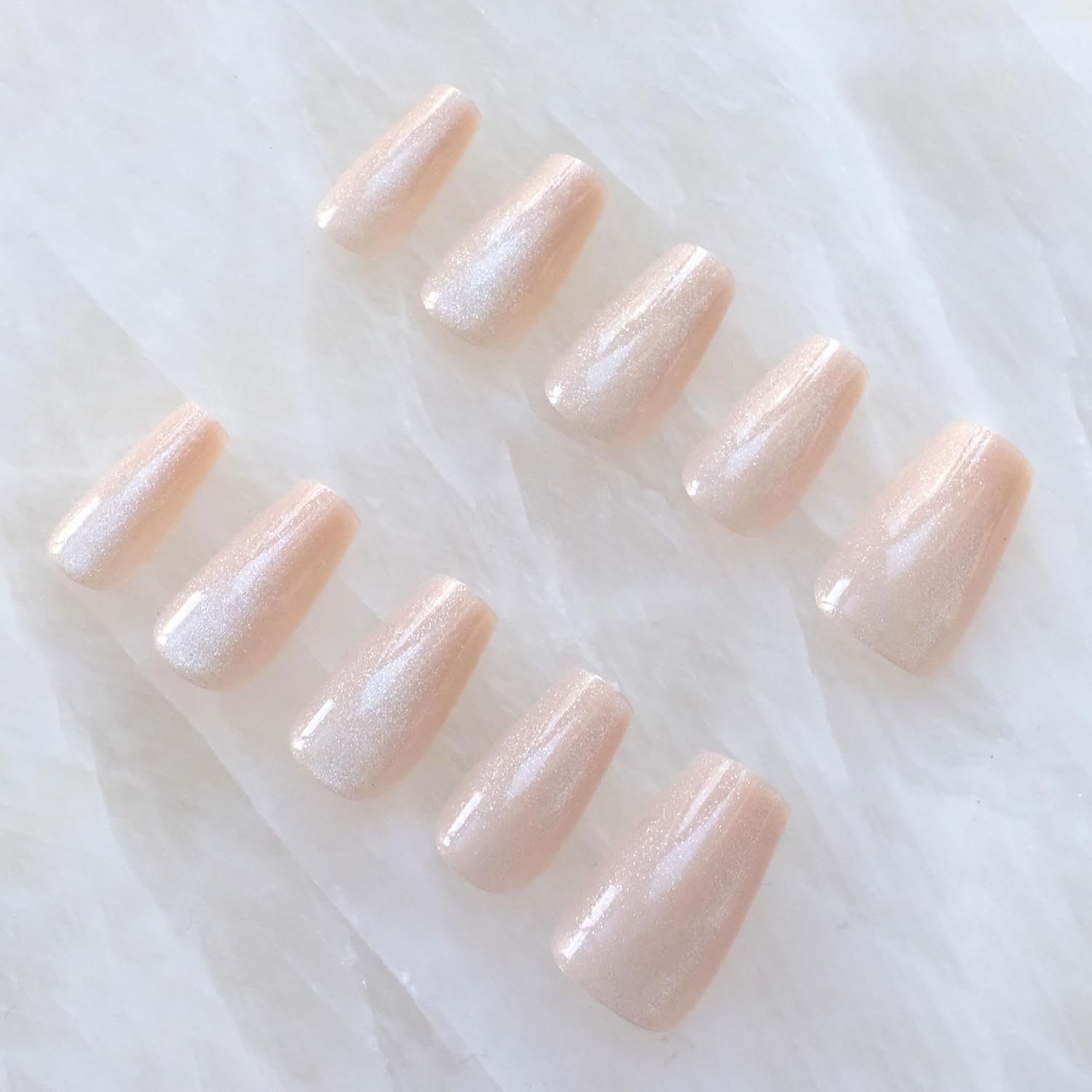 Glossy Ballerina Cat Eye Press-On False Nails, Elegant Design, Matte 24 Pcs (Nude, 24 Pcs)