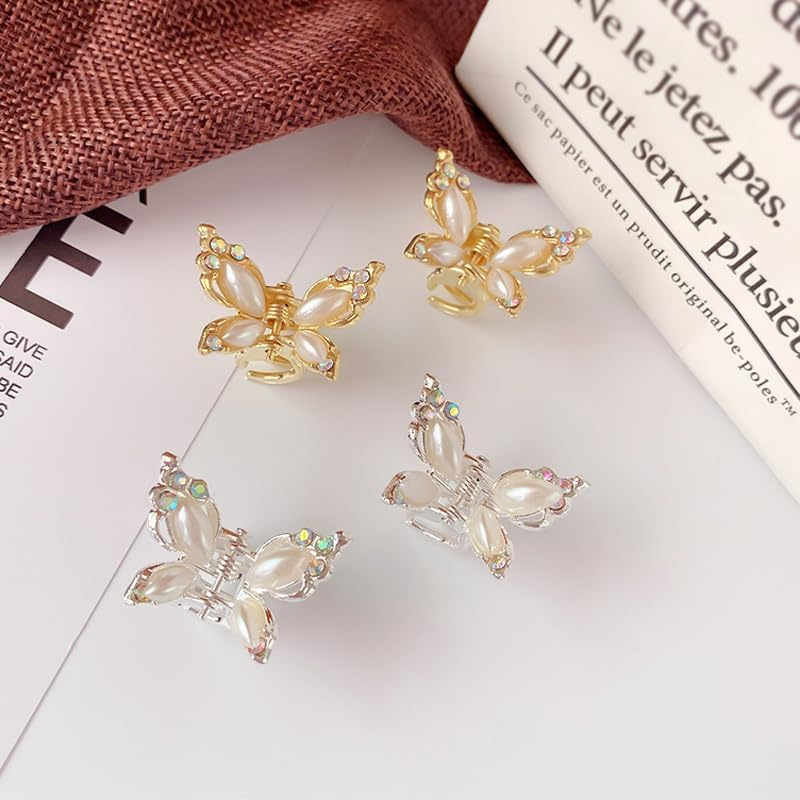 Hair Clips, Butterfly Hair Claw Clips Small, 2 PC Mini Hair Claws for Party Wedding Daily, Gold Hair Accessories for Women Ladies Girls Flower Girls Bridesmaids - Metal-Butterfly-Silver image number 3