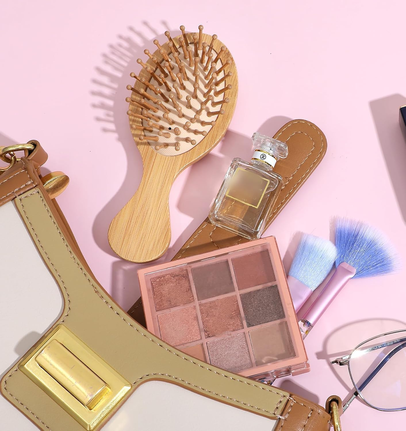 Mini Bamboo Brush, Wooden Brush for Hair Growth, Natural Bamboo Hairbrush with Cushion & Comfortable Handle for Travel, Small Wooden Hairbrush for Women Men All Hair Types (Log Color, One Size) image number 5