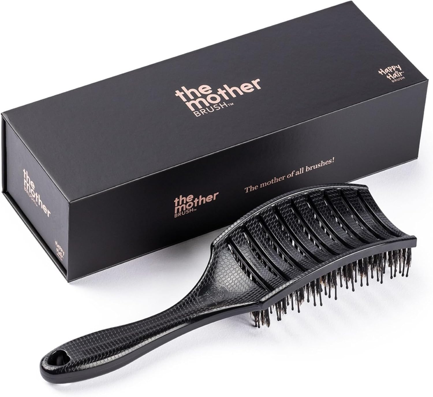 HAPPY HAIR Mother Brush - Detangling Hair Brush with Boar Bristles & Pins | Designed by Women to Detangle & Smooth Thick, Fine or Curly Hair | Pain-Free Slick Back Brush | Massage Scalp (Rose Gold)