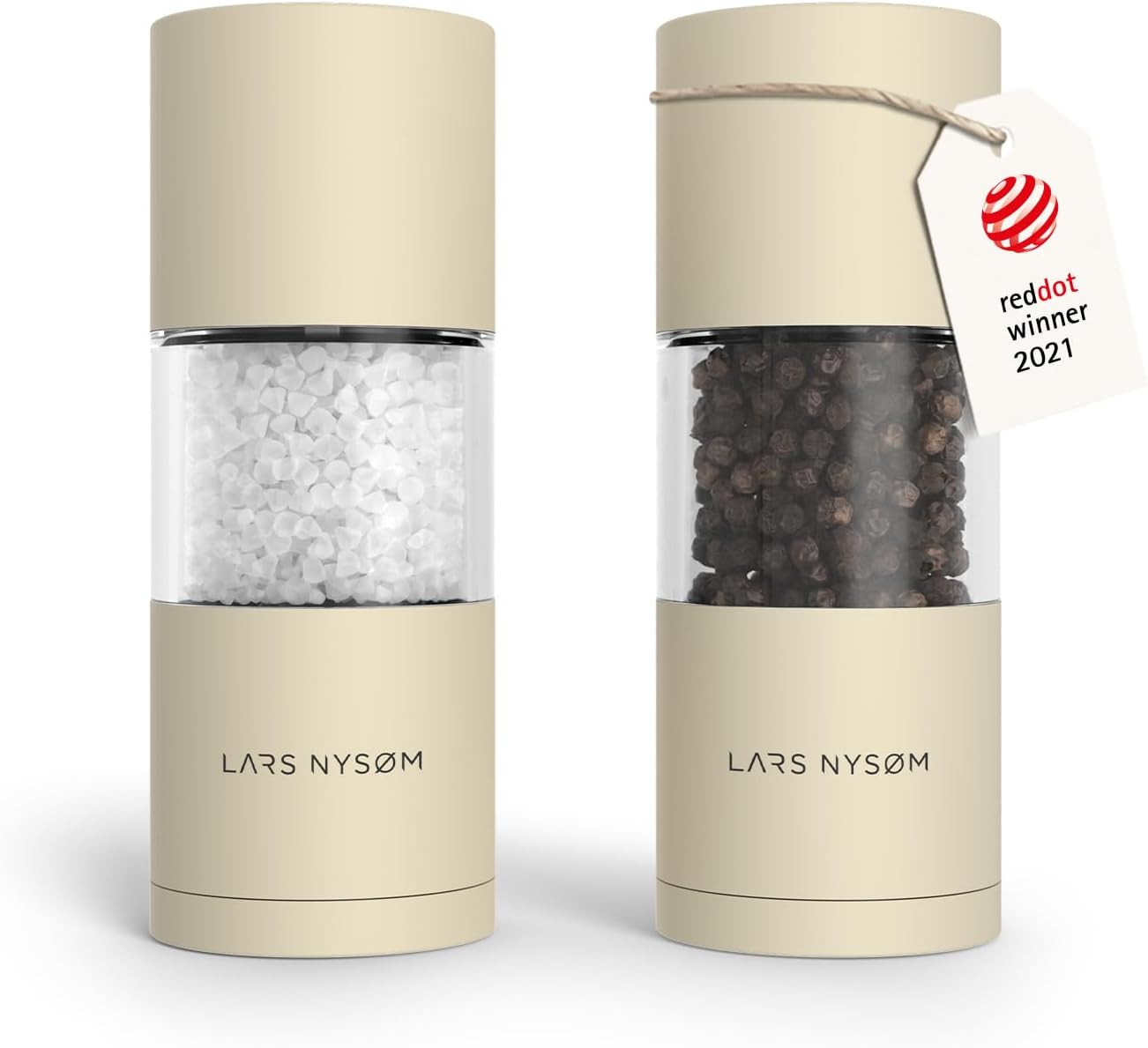 LARS NYS&Oslash;M Salt and Pepper Grinder Set, Manual Salt and Pepper Mills with Adjustable Ceramic Grinder, Design Spice Shaker Set (Ash Gray)