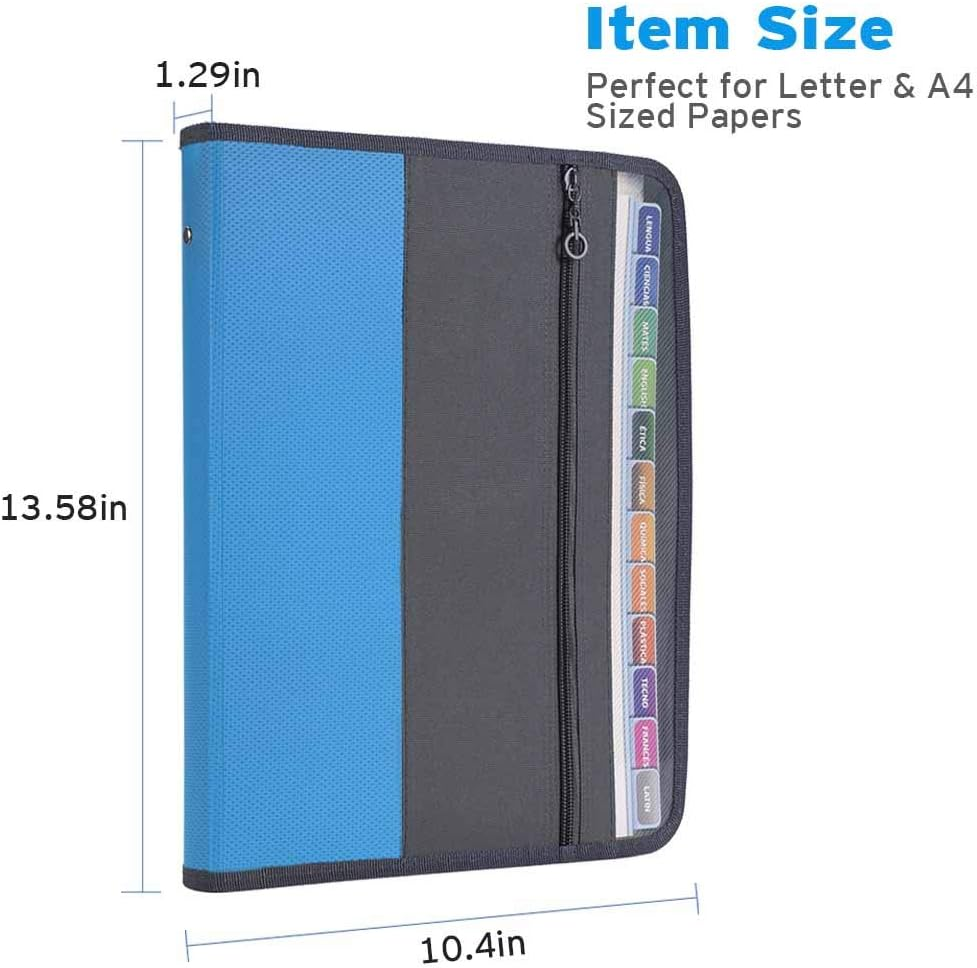 Sooez Expanding File Folder with Sticky Labels, 13 Pocket Accordion Document Organizer Fabric/Poly Expanding Zip File with Zipper Closure Front Pocket，Letter A4 Paper Document Accordion Folder, Blue image number 5