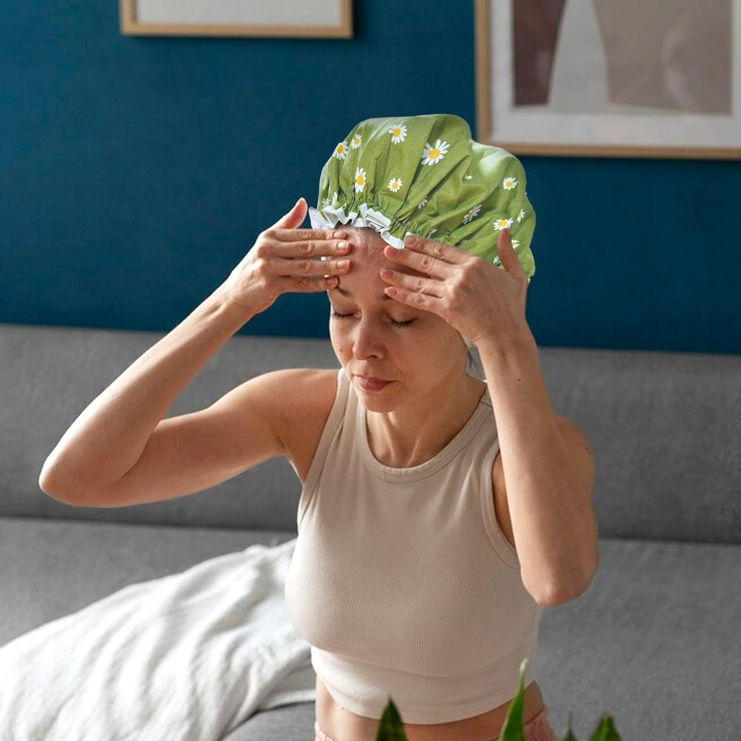 Pack of 2 Floral Printed Shower Cap, Women'S Shower Cap, Waterproof Shower Cap, Reusable Shower Cap, Shower Accessories image number 5