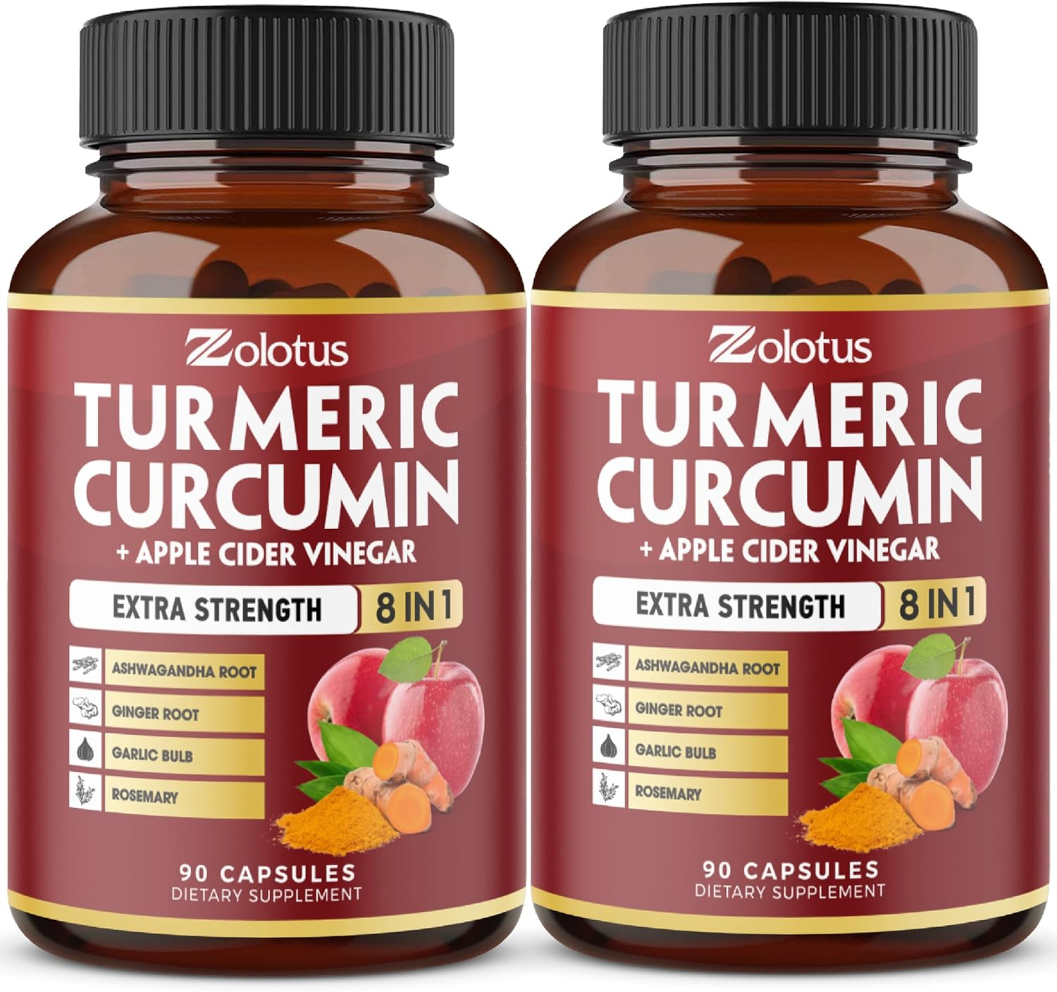 2Packs 90 Capsules Turmeric Curcumin + Apple Cinder Vinegar Capsules with Ashwagandha, Ginger, 95% Standardized Curcuminoids (6 Month Supply) image number 3
