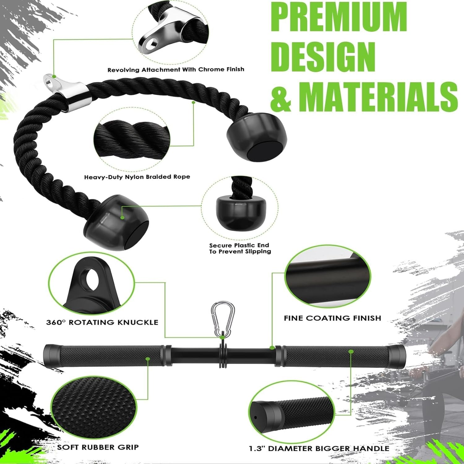 Cable Machine Attachment，Lat Pulldown Attachments Upgraded 1.3 Inch Comfort Grip Cable Attachments for Gym, Triceps Rope Bar,V Bars,Double D Bar,Homr Gym Accessories image number 4