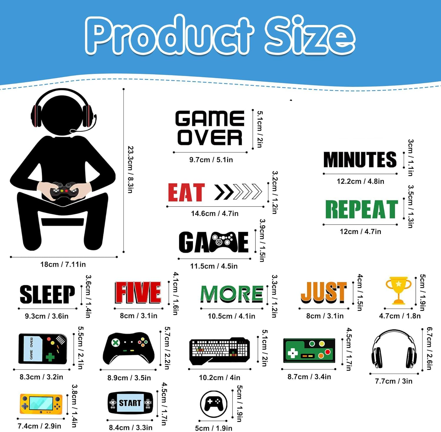 Gamer Wall Decals Stickers Glow in the Dark Wall Decals Game Wall Stickers Gaming Controller Wall Decals Game Room Decor Video Game Decal for Boys Kids Girls Bedoom Playroom Wall Decor&hellip; (Sky Blue) image number 2