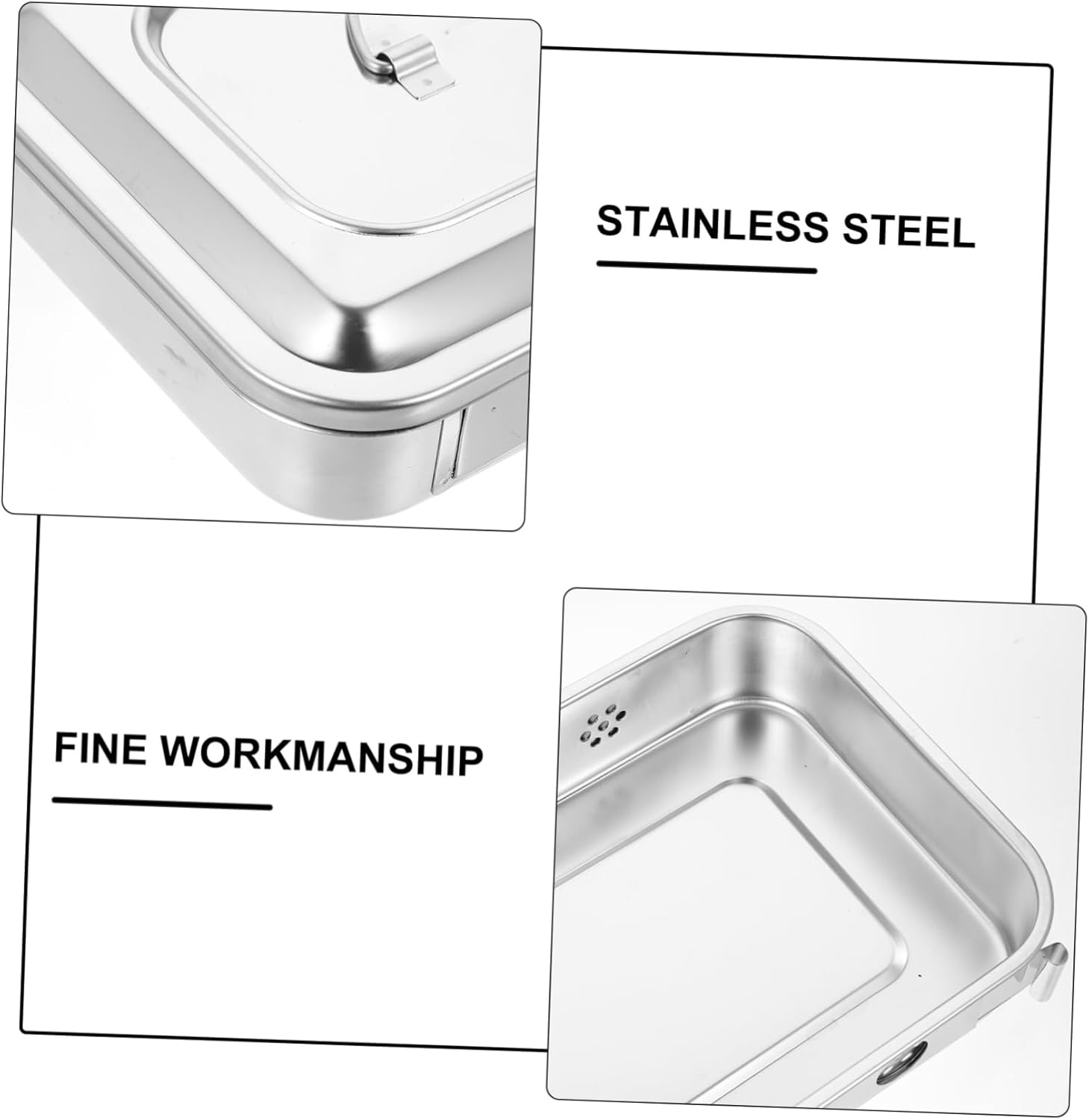 FRCOLOR Bottle Oven Thermometer Square Tray Silver Trays Hammered Silver Stainless Steel Storage Box Instrument Sterilization Box Soaking image number 4