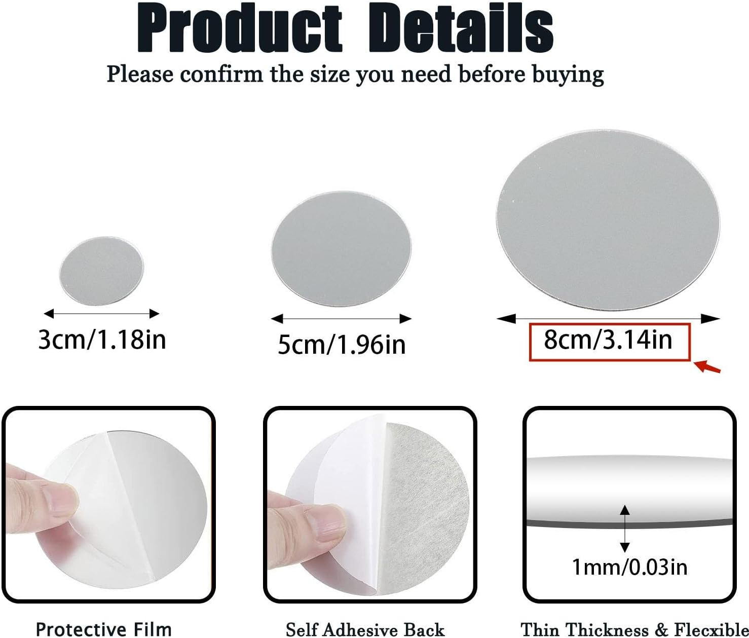 QEEYON 20Pcs Mini Acrylic Mirror Tiles, 3 Inch Self Adhesive round Mirror Stickers Mosaic Tiles, Small Decorative Mosaic Mirror Sheets Circles for DIY Crafts, Wall Decor, Jewelry Making image number 1