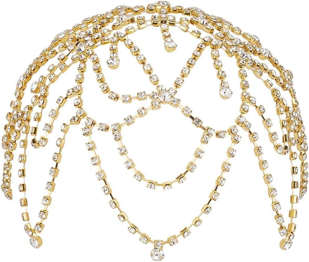 Gorise 1 Piece Gold Bridal Rhinestone Headbands for Wedding, Prom, Festivals, Ceremonies, Dinner Party, Photo Shoot, Seaside Beach, Etc. image number 6