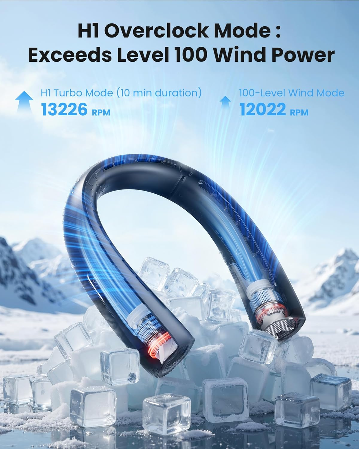 Gaiatop Portable Neck Fan, Wearable 360&deg; Surround Cooling Turbo Airflow, 0 to 100 Speeds, up to 12.5H Lasting, Rechargeable Hands Free Personal Fans for Outdoor, Travel, Concerts, Office, Gym, Black