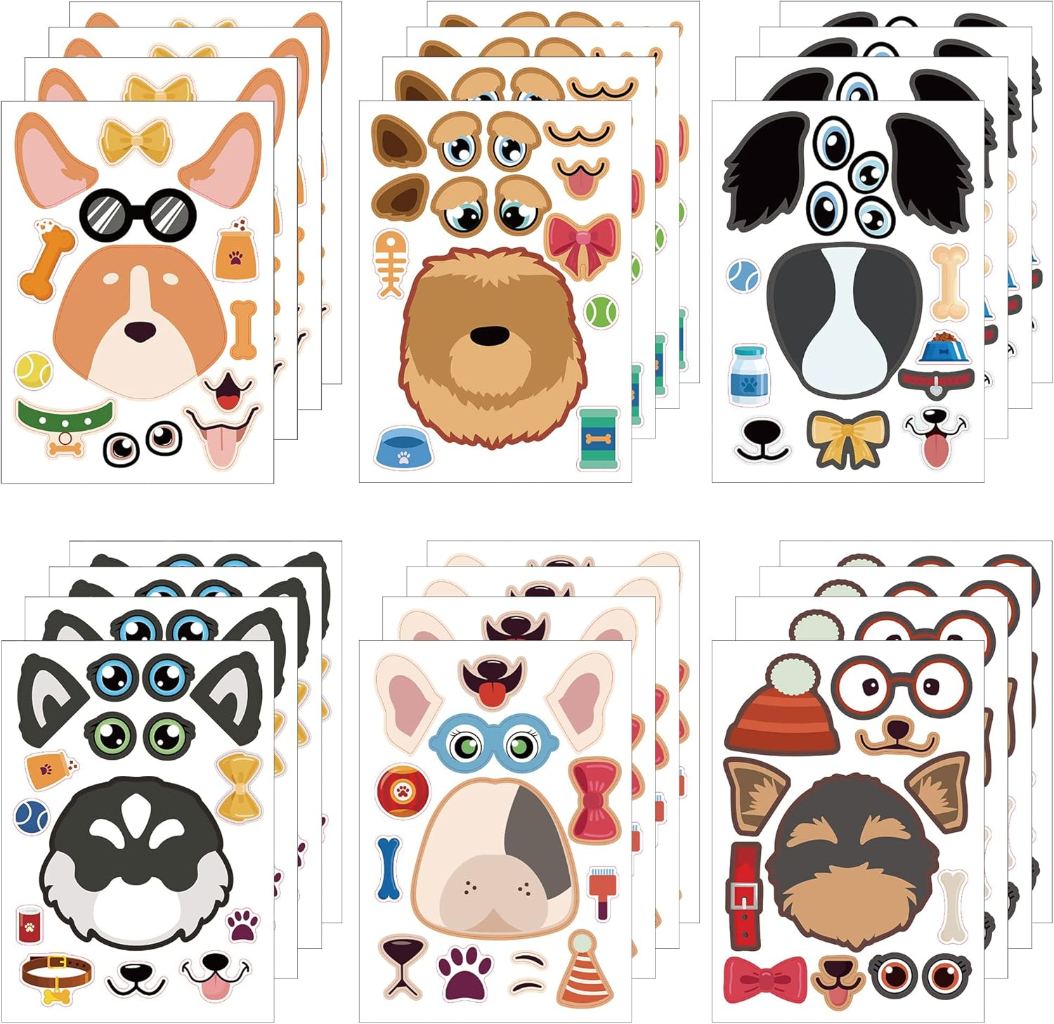24 Sheets Dog Make a Face Stickers, Cute Animal Party Games Decal Mix and Match Sticker, Make Your Own Dog Stickers DIY Crafts for Birthday Activities Party Supplies Classroom Rewards Gifts image number 5