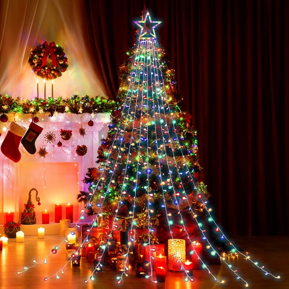 WOTOW Christmas String IP65 Waterfall Lights with 317 LED Star Hanging Twinkle Fairy Curtain Lights for Party Wedding Patio Indoor Outdoor Decorative Water Flow Lights Multi-Color image number 3