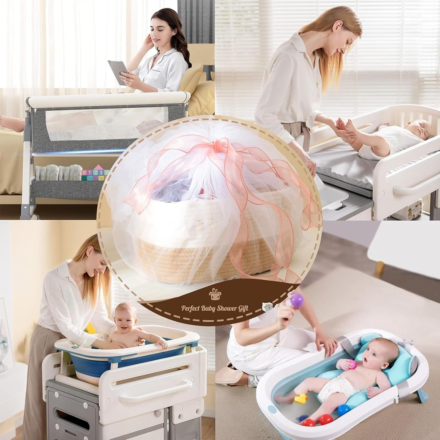 Diaper Caddy Organizer for Baby, Cotton Rope Baby Gift Basket, Portable Diaper Organizer for Changing Table, Diaper Nursery Storage Organizer for Baby Stuff, Baby Shower Gifts for Newborn image number 4