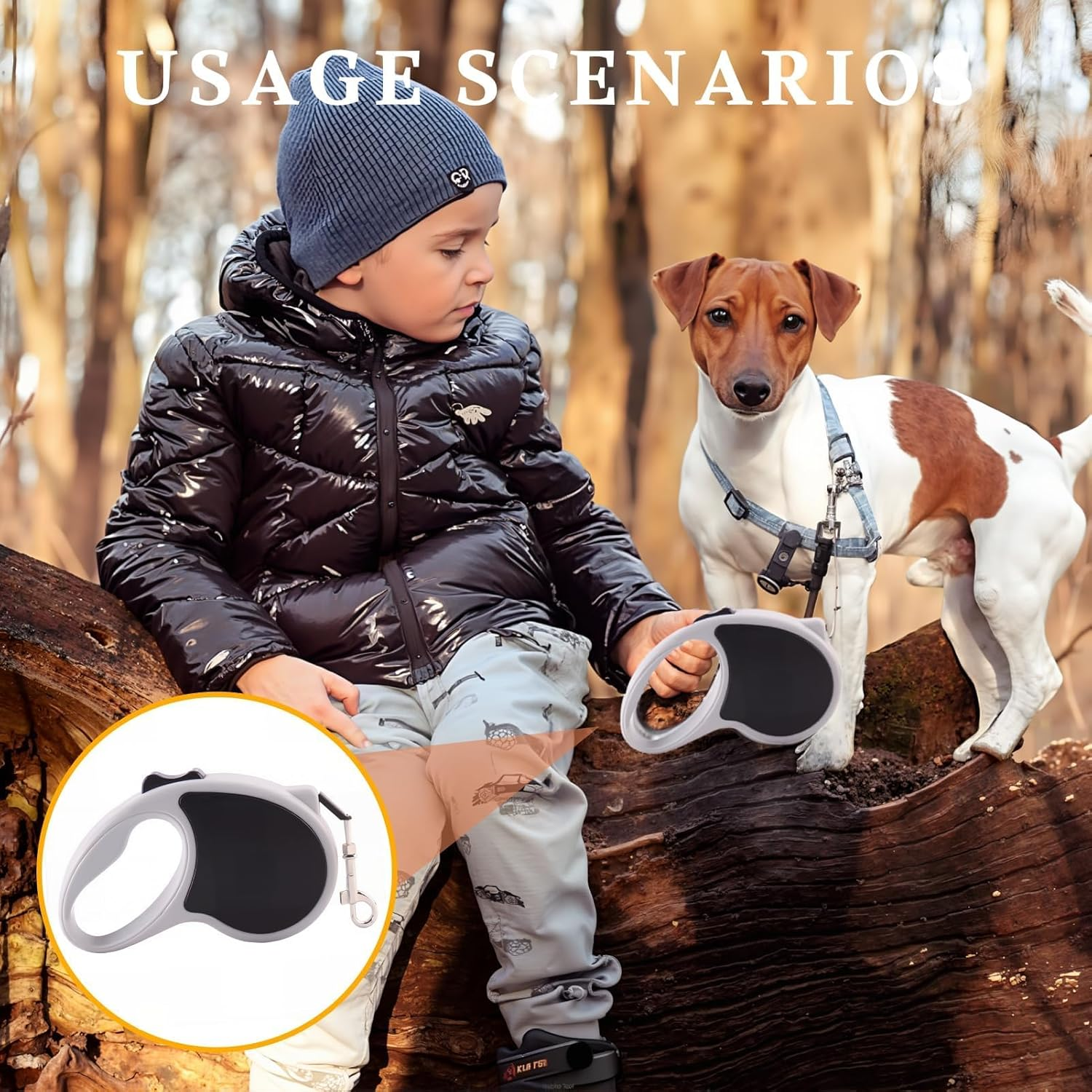 360&deg; Tangle Free Retractable Dog Lead for up to 25 Kg Dogs, 5M Long Tangle-Free Nylon Tape, One-Handed Brake, Pause, Lock System, Anti-Slip Handle Durable Dog Lead for Daily Walks (Medium, Black) image number 3