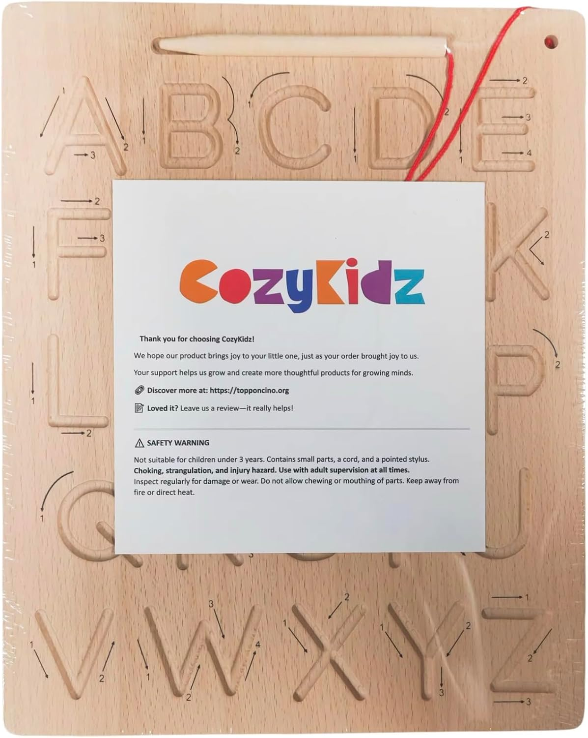 Double-Sided Wooden Alphabet Tracing Board &ndash; Uppercase & Lowercase Letters &ndash; Montessori ABC Learning Toy with Stylus &ndash; Fine Motor & Pre-Writing Skills for Toddlers & Preschoolers Ages 3+