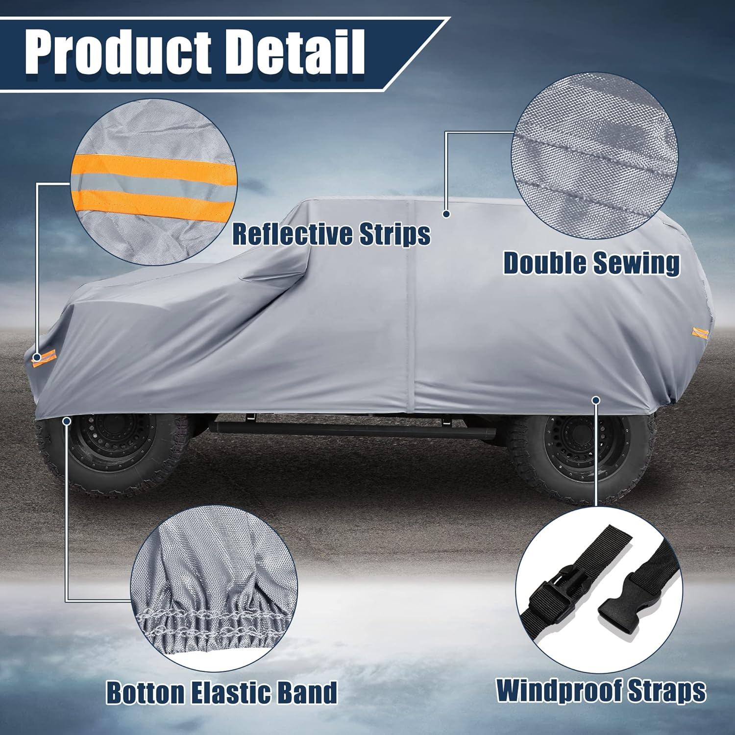 X AUTOHAUX SUV Car Cover Fit for Jeep Wrangler JK JL 2 Door 2007-2021 Outdoor Waterproof Sun Rain Dust Wind Snow Protection 210D Oxford Gray image number 5